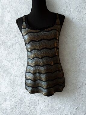 Express Metallic Chevron Sequin Tank Top - Black, Silver & Gold